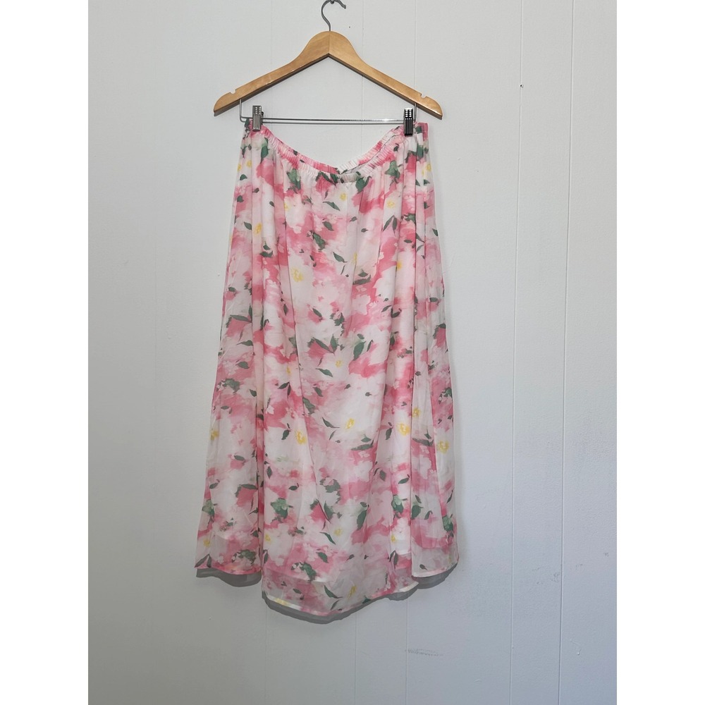 A New Day Romantic Pink Floral A-Line Skirt XL